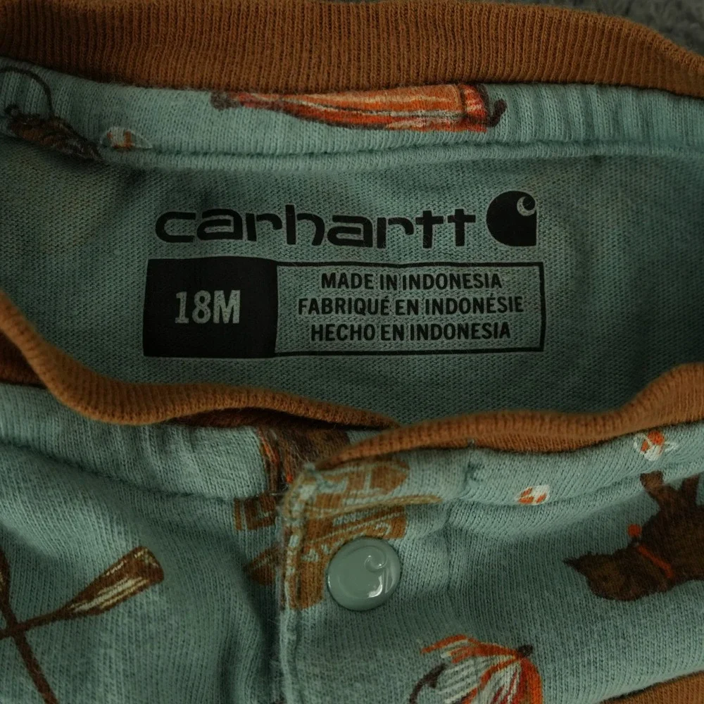 Carhartt Romper Coverall Unisex 18M Blue Camping Outdoors Print OX8764-B